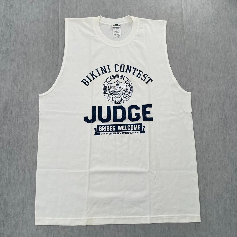 VINTAGE Universal Studios Shirt Adult XL White Tank Top Bikini Contest Judge Men